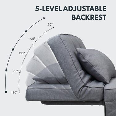 Крісло FLEXISPOT Крісло для вітальні з пуфом для ніг Розкладне крісло-ліжко з функцією ліжка Трансформоване крісло-ліжко Розсувне крісло-ліжко Вантажопідйомність до 300 кг, Сірий, 91 * 69 * 35 см Темно-сірий (Маленький)