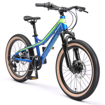 Гірський велосипед BIKESTAR з алюмінію, дитячий, 20 дюймів, вік 6-9 років, хардтейл 7-швидкісна коробка передач Shimano, дискові гальма, амортизаційна вилка Дитячий велосипед Безризикова пробна версія, синьо-зелений