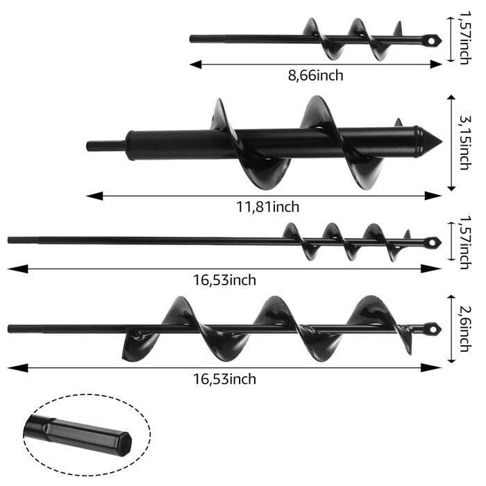 Набір садових бурів для дрелі/шуруповерта (4 шт.) бури-шнеки для посадки та буріння (22 см x 4 шт., 42 см x 4 шт., 30 см x 8 шт., 42 см x 6.6 см)