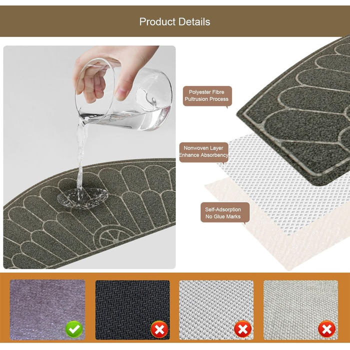 Килимових покриттів для сходів, нековзні, без клею, виготовлені з TPR, із самопоглинаючою основою, накладки на сходинки з напівкруглим візерунком, легко очищаються для гвинтових сходів, безпечні, із загнутими краями, сірі, 5