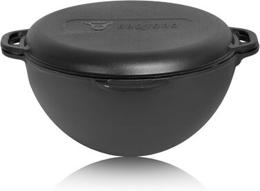 Казан чавунний BBQ-Toro з кришкою 19 л Традиційний чавунний казан Казан з круглою основою Гриль вок попередньо приправлений готови