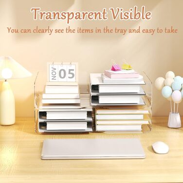 Рівневий штабельований прозорий лоток для документів формату А4, лоток для паперу/документів XingyLi з акрилу PET, органайзер для столу, лоток для листів, відділення для зберігання книг, журналів та папок, 2-