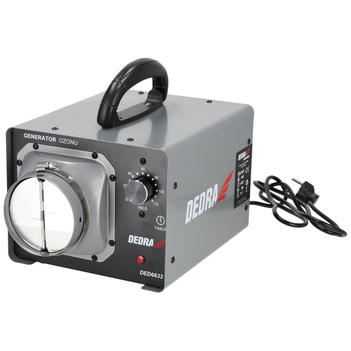Генератор озону 20 г/год, озонатор DEDRA, 120 Вт, витрата повітря 340 м/год, метод дезінфекції, вентилятор, гнучкий шланг, автоматичне керування часом роботи, видаляє мікроорганізми 20000 мг/год