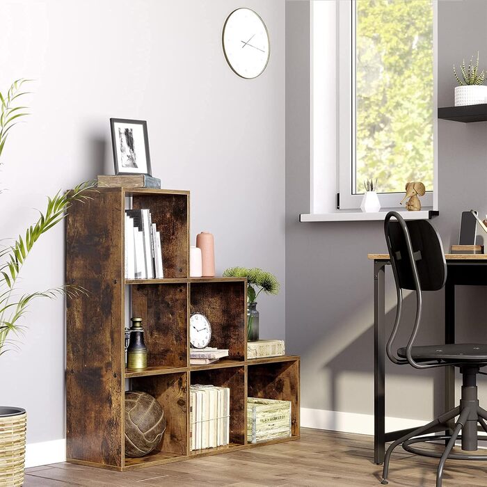 Книжкова полиця VASAGLE, полиця для сходів, перегородка, меблі для зберігання, 6 полиць, для офісу, вітальні, спальні, рустикальний коричневий LBC63BX