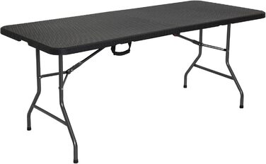 Складаний фуршетний стіл Arebos 182 x 74 x 74 см з ротанга, водонепроникний садовий стіл, стіл для вечірок, розкладний стіл для саду, патіо та балкону 8 осіб Кемпінговий стіл з ручкою для перенесення Чорний