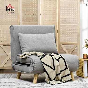 Крісло-ліжко HOMCOM 3-в-1, розкладний диван-ліжко з регульованою спинкою, подушка, гостьове ліжко з лляним виглядом, крісло-відкидний крісло, розкладне крісло для вітальні, спальні, 72 x 78 x 79 см, світло-сірий, імітація льону