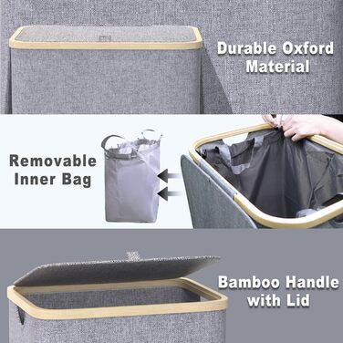 Кошик для білизни з кришкою 100 л, Кошик для білизни великий вузький зі знімним мішком для білизни Кошики для білизни Шафа для біл