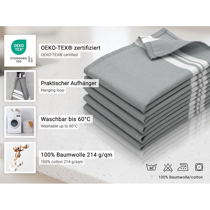 Набір ZOLLNER з 5 бавовняних чайних рушників розміром 50x70 см - добре поглинаючі та міцні кухонні рушники - можна прати при темпе