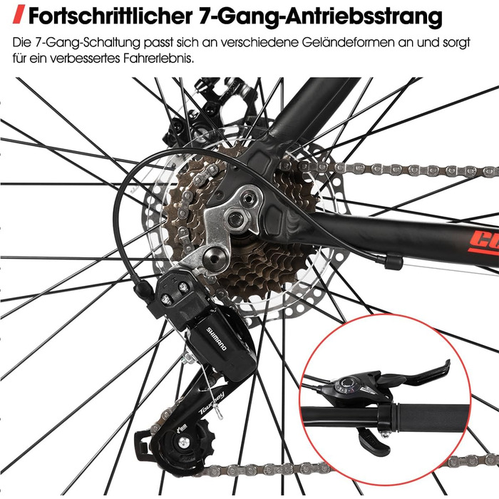 Шосейний велосипед Hiland 700C для чоловіків та жінок, алюмінієва рама, 7-швидкісний шосейний велосипед з подвійними дисковими гальмами, розмір рами 530 мм/570 мм, велосипед для щоденних поїздок 28 дюймів, чорний/червоний/сріблястий, чорний L - 570 мм