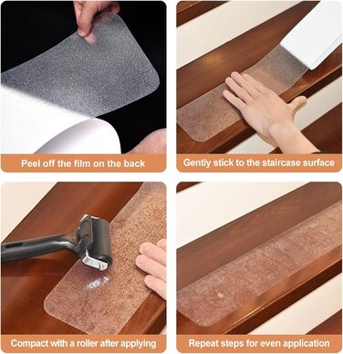 Килимки для сходів, протиковзкий килимок, 15 шт. 60x15 см, для внутрішніх сходів, протиковзкий килимок з роликом, водонепроникний самоклеючий килимок для дерев&39яних сходів, комплект