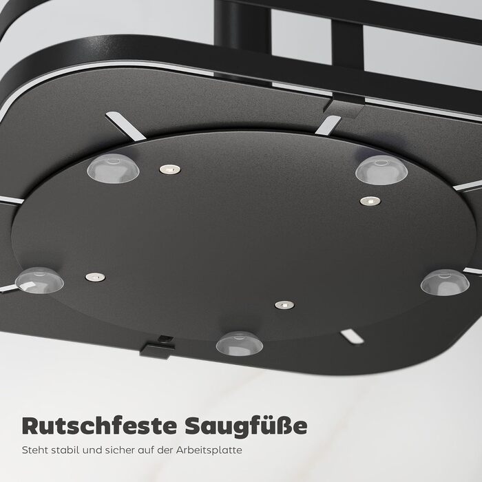 Підставка для спецій HOMCOM, 2-рівнева, обертова на 360 кухонна полиця з піднятими краями та присосками, підставка для спецій, карусель для спецій, кухонний органайзер, тримач для спецій для кухонної стільниці та обіднього столу, чорний колір