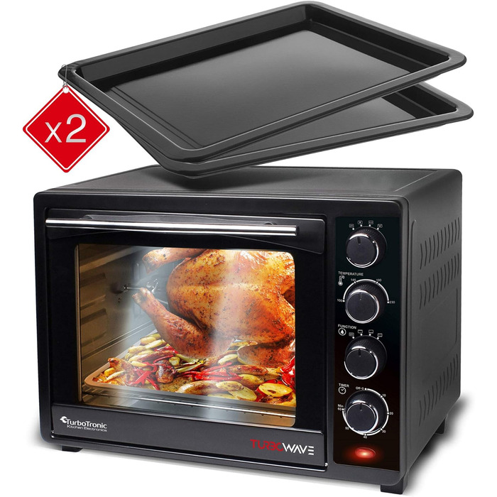 Міні-піч TurboTronic з конвекцією 35л чорна 1600 Вт, міні-піч з 2 деками, таймер, піч для піци, гриль