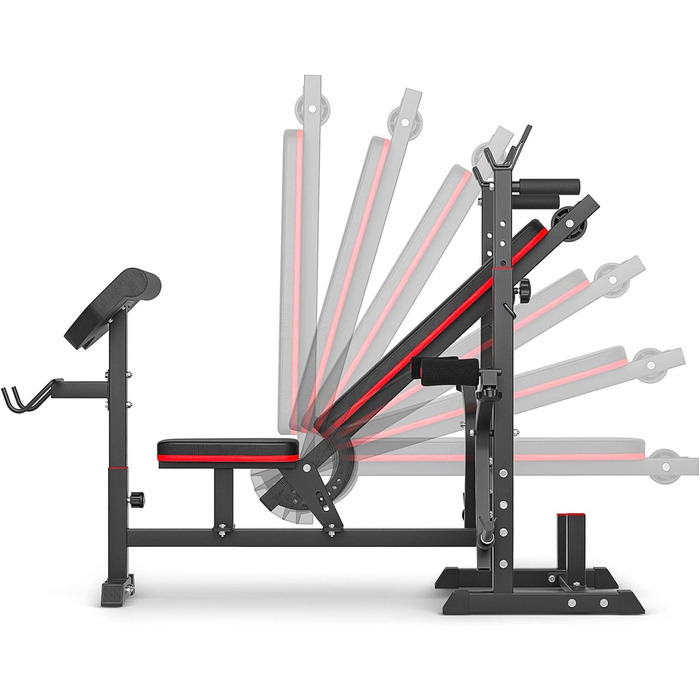 Силова лава Hop-Sport, багатофункціональна тренувальна лава з механізмом метелик, накладка на згинання ніг та згинання рук, регульована стійка для штанги, домашня фітнес-станція, вантажопідйомність 270 кг