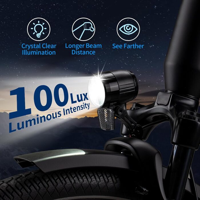 Передній світлодіодний велосипедний ліхтар E-Bike Dynamo, передній ліхтар 30-120 LUX, схвалений StVZO, велосипедний ліхтар із відбивачем, велосипедна фара, передній велосипедний ліхтар для електровелосипедів/Dynamo 100 LUX