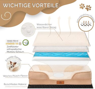 Ортопедичний кошик для собак преміум-класу, середнього розміру ліжко для собак із сертифікованим матеріалом з ефектом пам&39яті знімний та пральний чохол, водонепроникний, зручний шезлонг для собак середнього розміру (великого)