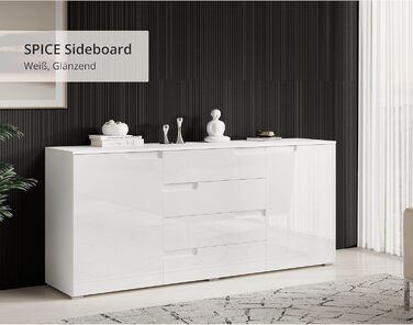 Комод Stella Trading SPICE, глянцевий білий - Сучасний комод з великою кількістю місця для зберігання речей у вашій вітальні - 165 x 80 x 40 см (Ш/В/Г)