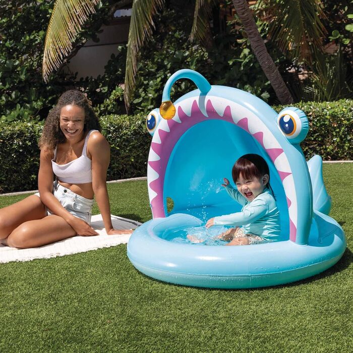 Надувний дитячий басейн Intex Angler Fish, 127 x 102 x 86 см, з сонцезахисним тентом, м&39яке дно, 3D-дизайн, 45 л, для дітей віком 1-3 років, міцний вініл (58400)
