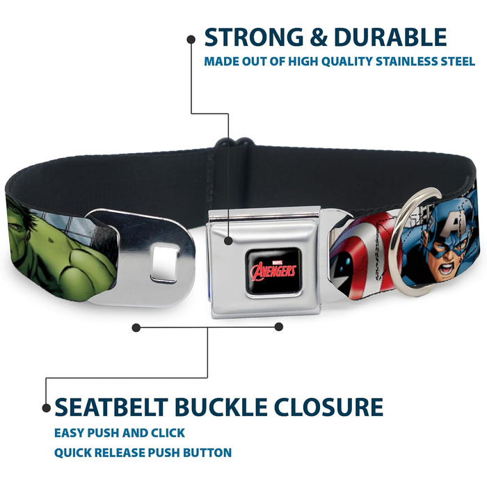Нашийник для собак Buckle-Down AVD Marvel Avengers, розмір M (11-17 дюймів), ширина 2.5 см