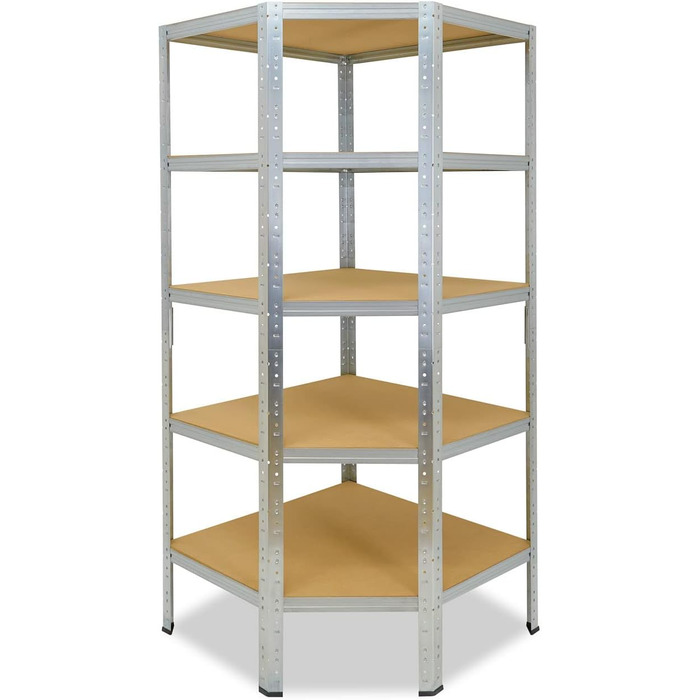 Кутова полиця для дому Посилена оцинкована/металева полиця Настільна полиця 5 полиць Вантажопідйомність 175 кг кожна/Кутова полиця Посилена кутова полиця/Вставна полиця, 200x80x50