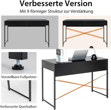 Стіл, комп'ютерний стіл з 2 шухлядами, невеликий офісний стіл, метал, промисловий дизайн, стіл для ПК для навчання, домашнього офі