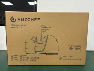 Переможець тесту овочів та фруктів AMZCHEF Juicer - Соковижималка Slow Juicer з функцією зворотного жування - Ніжне подрібнення без фільтрації - Електрична соковижималка зі щіткою та 2 чашками - Срібло