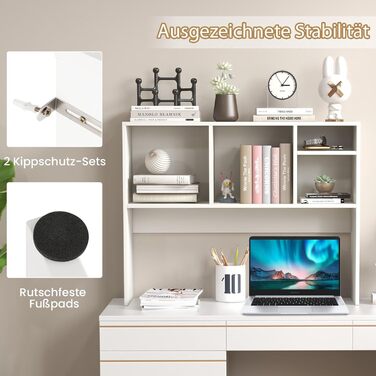 Настільна полиця, Настільна полиця з 4 відкритими полицями, Книжкова полиця, Настільний органайзер для навчання та офісу, 94 x 25 x 73 см (Білий)