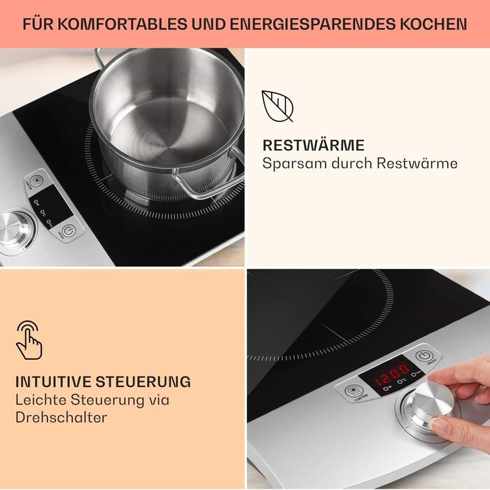 Індукційна варильна поверхня Klarstein, Електричні варильні поверхні, Сучасна варильна поверхня, Індукційна плита для кемпінгу, Індукційна плита 1 плита, Індукційна плита 1800 Вт