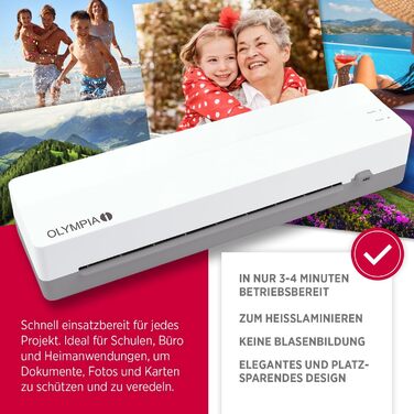 Ламінатор OLYMPIA A 130 A3 Компактний ламінатор для офісу, школи та дому Гаряче ламінування до 320 мм Для ламінувальних пакетів 80125 мікрон Ламінатор A3 та A4 Ламінатор білий та сірий A 130