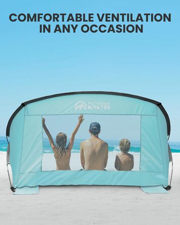 Пляжний намет OutdoorMaster для 3 осіб легке встановлення та портативний, пляжний тінь, захист від сонця, тент із захистом від ультрафіолету UPF 50, знімне мансардне вікно, сімейний розмір, світло-зелений
