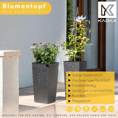 Набір з 3 рослинних горщиків KADAX з внутрішніми горщиками, висота 46,5/57,5/68 см, графіт міцні та всепогодні пластикові горщики для квітів, горщики для використання в приміщенні та на вулиці, висота 46/57/68 см, графіт