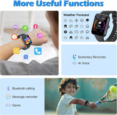 Дитячий смарт-годинник, дитячий спортивний фітнес-годинник для дівчаток та хлопчиків з крокоміром, понад 100 спортивних режимів, будильник, ігри, секундомір, дитячий годинник, повідомлення, годинник активності для підлітків 5-16 років, подарунки, чорний