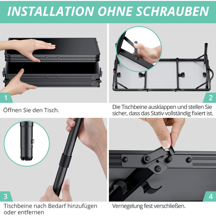 Складаний кемпінговий стіл VINTEAM 87x40 см 3 складні, регульована висота в 3 напрямках, алюмінієвий складаний стіл, балконний стіл, бічний столик, садовий стіл, легкий та портативний, ідеально підходить для кемпінгу, барбекю, пікніка та саду, МДФ