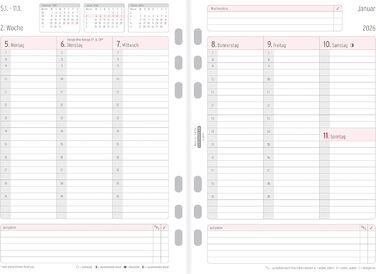 Вкладиш-календар Chronoplan 50236 2026 (тижневий планувальник A5 (148x210 мм) Змінний календар для планувальників зустрічей, ідеально підходить для детального тижневого планування, 1 тиждень на 2 сторінках у колонках, з універсальним перфоратором) білий
