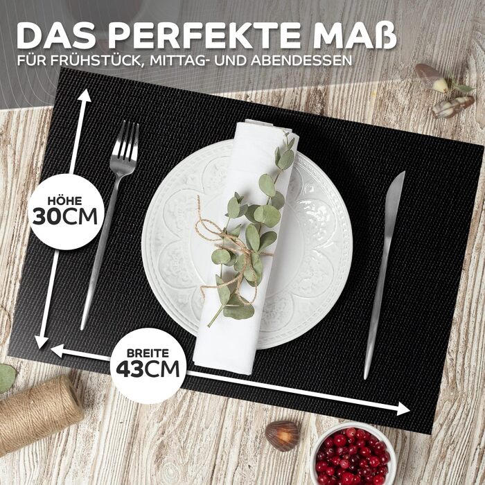 Набір з 6 килимків чорний - 44x32см - Килимки, що миються з ПВХ - Термостійкий килимок для столу - Килимок - Килимок для столу чор