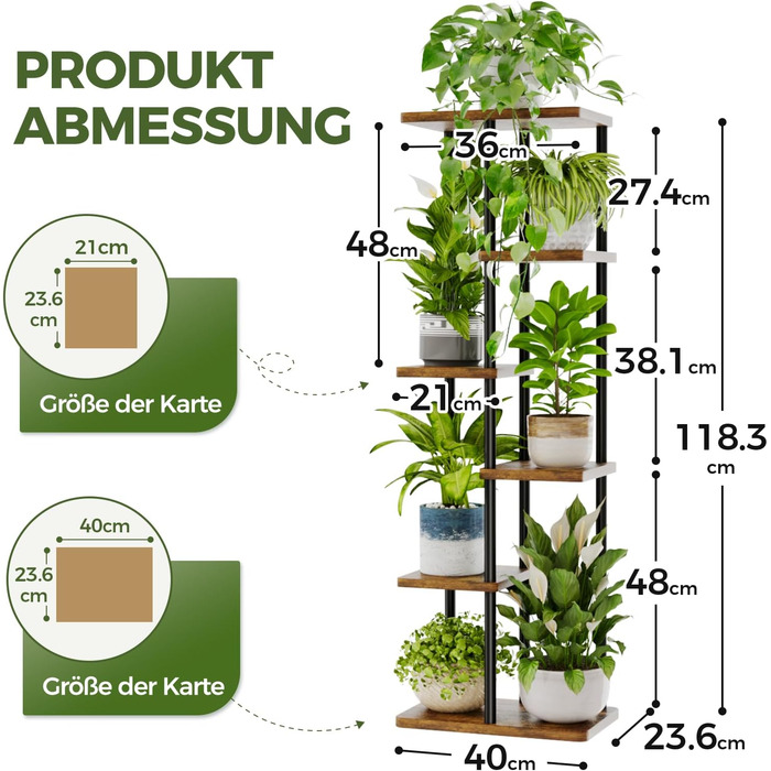 Велика підставка для рослин Bamworld для кімнатних рослин, 6-рівнева металева полиця для рослин, тримач для рослин, стійка для кількох рослин, горщики для патіо, саду, кута, балкону, вітальні, 6-рівнева рустикальна коричнева