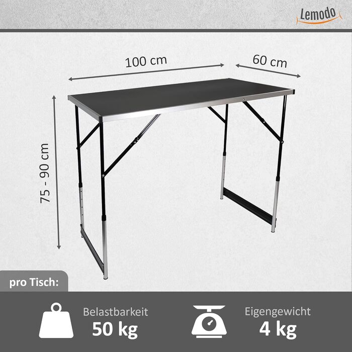 Складаний стіл для обклеювання шпалер Lemodo, 3-секційний багатофункціональний стіл з регульованою висотою, алюміній з посиленою стільницею, універсальний стіл для фарбування та блошиних ринків, робоча поверхня 3 м, 50 кг на стіл, чорний