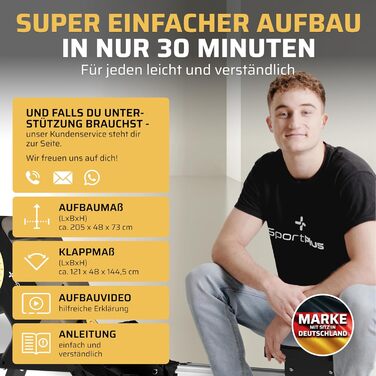 Складаний гребний тренажер SportPlus для домашнього використання - домашній тренажер з 8 рівнями опору - тиха магнітна гальмівна система, чорний/сонячний (новий дизайн)