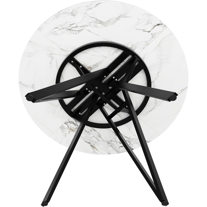Круглий обідній стіл Merax 100 см, сучасний кухонний стіл для 4-6 осіб, обідній стіл з міцними чорними металевими ніжками, мармурова стільниця з МДФ, кухонний обідній стіл для вітальні, їдальні, офісу 100 x 100 x 76 см, мармуровий візерунок та чорний-6