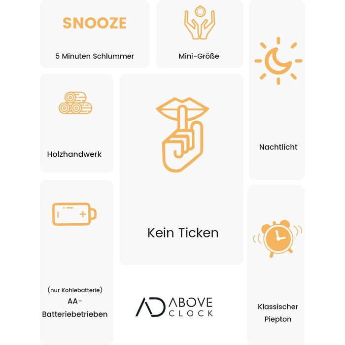 ВищеГодинник будильник аналоговий без цокання, будильник дерев'яний з дрімотою, тумбочка настільний годинник з нічником, ретро-будильник аналоговий на батарейках (потрібна батарея 1*AA) - натуральне дерево світло-коричневого кольору (квадрат, світло-корич