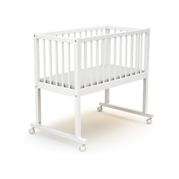 Дитяче ліжко-колиска, дерев&39яне з колесами, 40x80 см, ESSENTIEL Біле 86 x 58,5 x 80 см Дитяче ліжко з матрацом у комплекті (40x80x5 см) 4 колеса, що рухаються в різних напрямках Легко переміщувати, 4 -