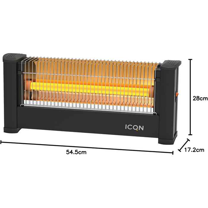 Інфрачервоний обігрівач ICQN, для приміщень площею до 9 м, 900 Вт, IP20, електричний обігрівач, кабель 135 см, обігрівач для офісу або дому, інфрачервоний обігрівач, IQ.0900.APW 54,5 x 28 x 17,2 см, чорний