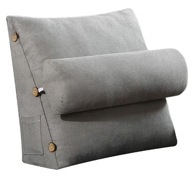 Подушка для читання GOZYLA клиноподібна 60x50x20 см трикутна бавовняна регульована подушка для шиї, поперекової опори, спинки, для домашнього офісу, ліжка, дивана, стіни, кемпера, фургона, любителів читання, сірого кольору 60x50x20 см