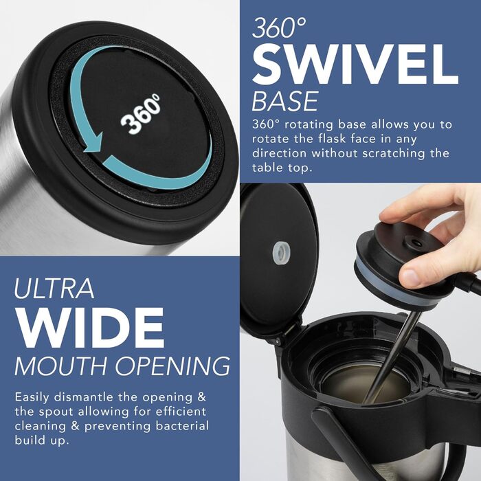 Термокавник для кави 3-літровий з нержавіючої сталі Airpot з помпою. Двостінний ізоляційний, герметичний кавник для кави та чаю з поворотною основою на 360, ручкою для перенесення, запобіжним замком, знімний.