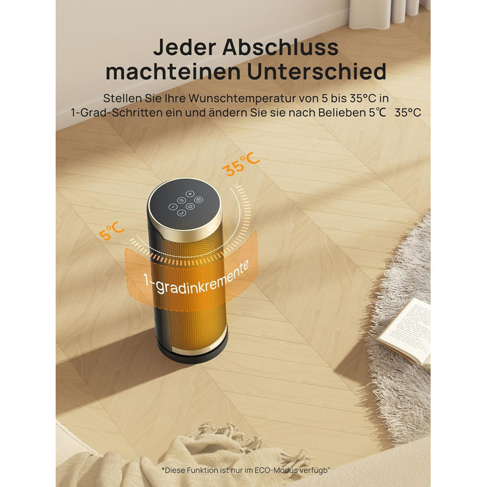 Енергозберігаючий вентилятор-обігрівач Dreo, керамічний PTC нагрівач, тихий, коливальний електричний обігрівач 70 з пультом дистанційного керування, 12-годинний таймер, 3 режими, 3 швидкості, захист від перегріву та перекидання, Solaris Slim H3 Standard G