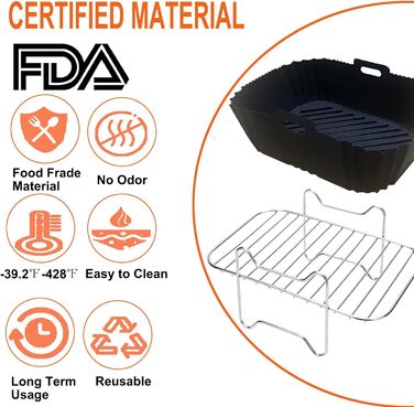 Аксесуари для двозонної фритюрниці, набір аксесуарів для фритюрниці з силіконовою формою, сумісний з Ninja AF300EU 7.6 л, COSORI 8.5 л, cookwise Devology Cecotec 9L, Balter Innsky CHEFREE 8L Double Fryers Black