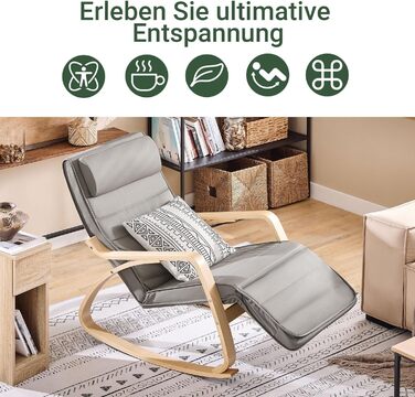 Крісло-гойдалка SoBuy з подушкою, крісло-гойдалка з підголівником та регульованою підставкою для ніг, відкидне крісло - сіре FST16-DG темно-сіре