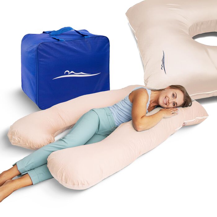 Подушка для сну на боці MKS з чохлом Комфортна подушка (100 x 150 см) Подушка для сну Подушка для сну на боці U-подібної форми Ергономічна преміальна охолоджувальна м&39яка подушка (бамбук (Охолоджувальна) / бежевий) бежевий - бамбук