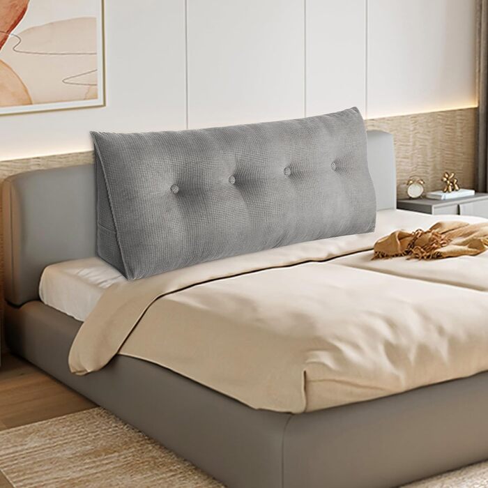 Подушка для читання Homewell 120 см, трикутна, з поперековою опорою, узголів&39ям, знімною спинкою для ліжка, для читання, відпочинку, перегляду телевізора, спальня, сіра 120 см.