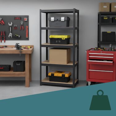 Міцний стелаж Relaxdays, ВxШxГ 180x60x30 см, вантажопідйомність 500 кг, 5 полиць, полиця для зберігання в підвалі, вставного типу, чорний