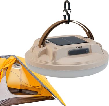 Сонячний вуличний ліхтарик компактний дизайн 15 x 5 см, захищений від атмосферних впливів акумуляторна батарея типу C ємністю 7200 мАг, регульований рівень яскравості, аварійна сигнальна лампа, бежевий